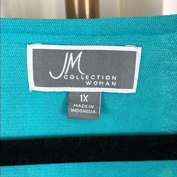 JM Collection Teal Tropical Floral Scoop-Neck Blouse Flowy Sleeves Sz 1X (V1) - Picture 2 of 10